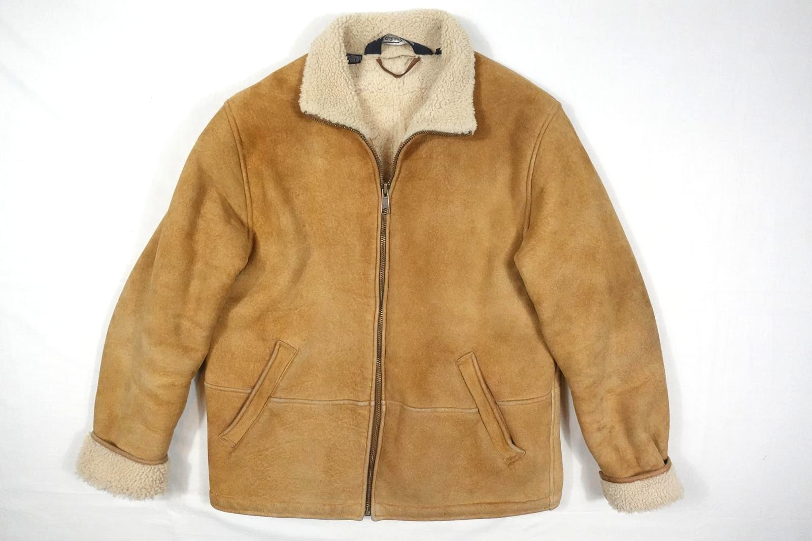 Polo Ralph Lauren Jacket Coat Leather Suede Brown Tan Shearling Vintage M
