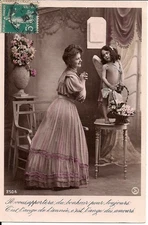 RPPC Cute Little French Girl as Angel, Cherub, Woman 1909 Tinted Real Photo