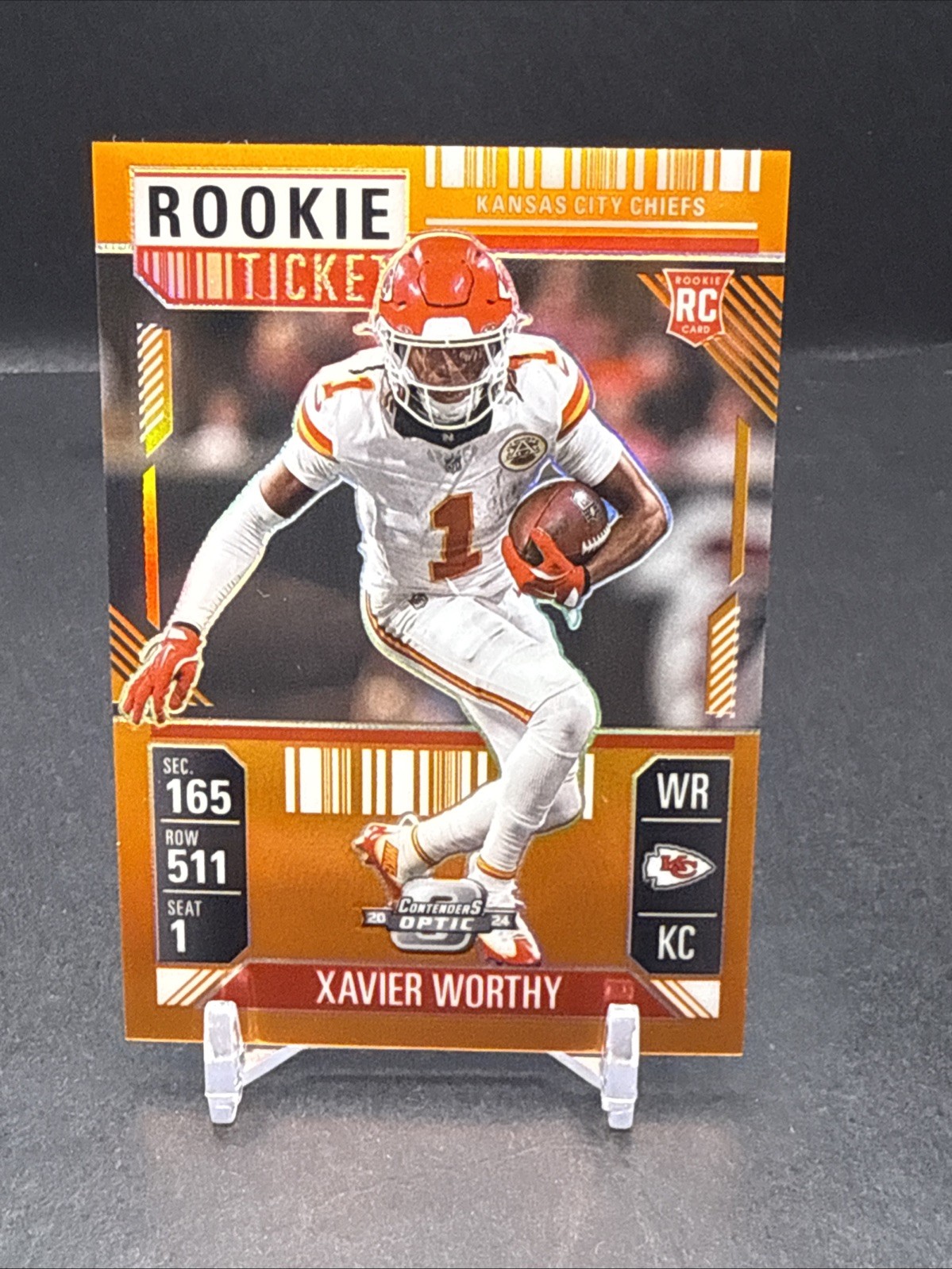 Xavier Worthy 2024 Contenders Optic #100 Rookie Ticket Orange 67/75 Chiefs BW3