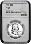 1958 50C Proof Silver Franklin Half Dollar NGC Graded PF 67 White Coin