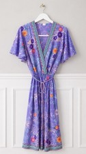 70's Boho Hippie Vestido Floral Purple Flutter Sleeve Dress