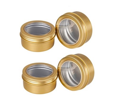 Healthcom 15 Pack 3 Oz Clear Window Round Aluminum Tin Cans Screw Top Gold 