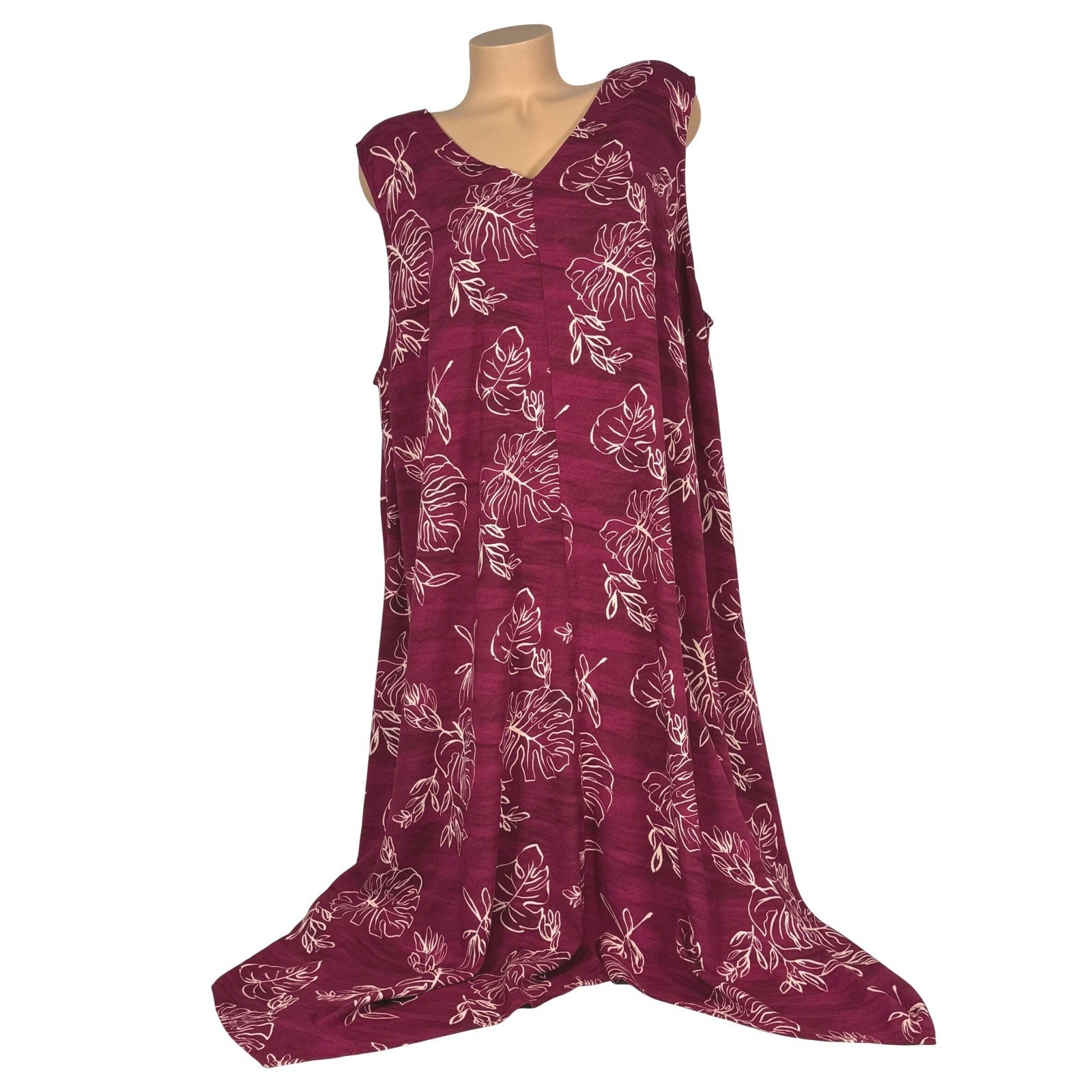 Ava & Viv Women's 3X Burgundy Tropical Leaf Sleeveless Midi Dress V-Back