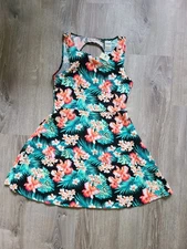 Pink Victorias Secret Women L Fit n Flare Mini Dress Tropical Floral Stretch NWT