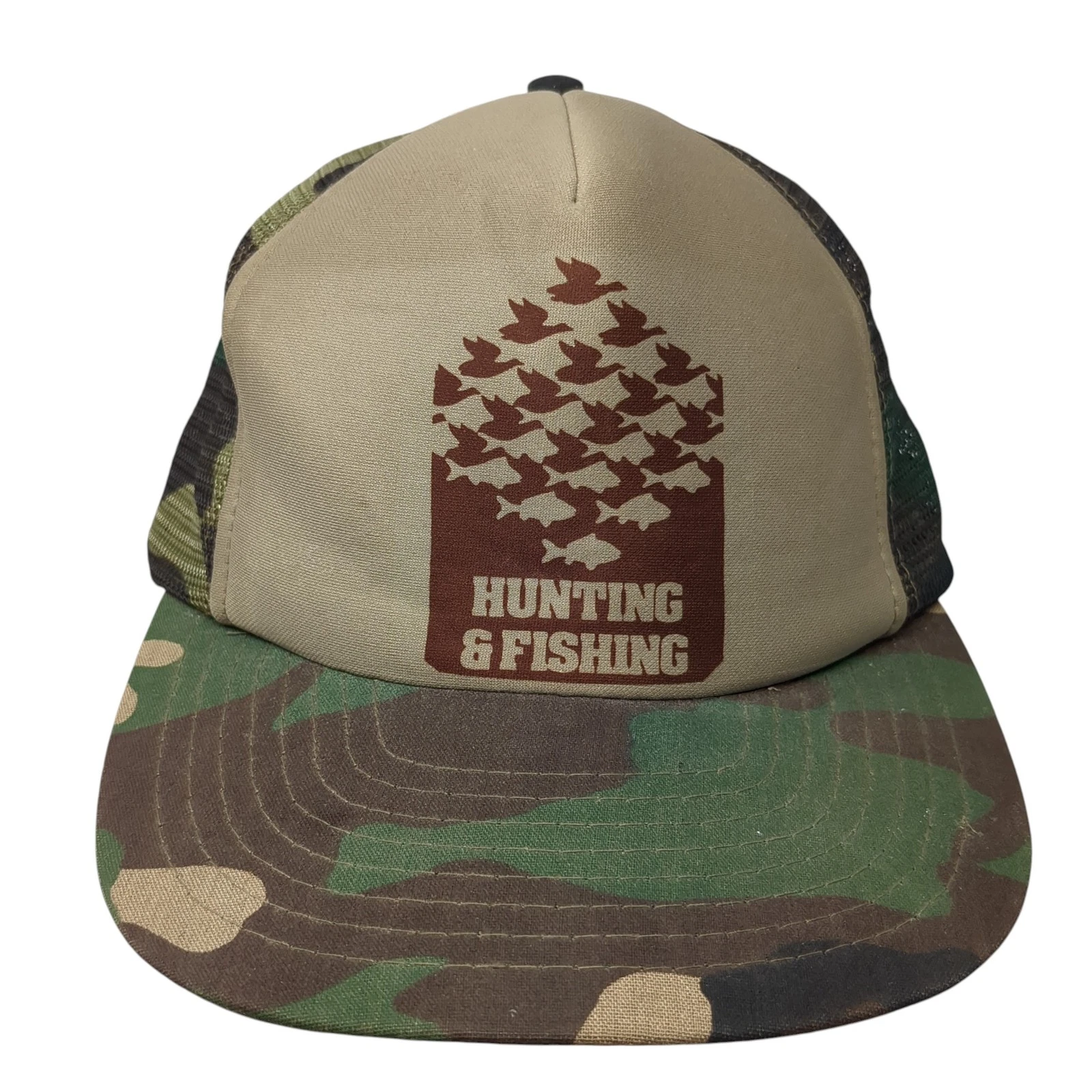 Hunting & Fishing Snapback Trucker Hat Multicolor One Size Mesh Back Camouflage