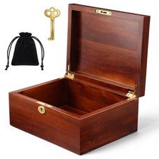 Wooden Storage Box with Hinged Lid and Locking Key Large Memory Box For Keeps...
