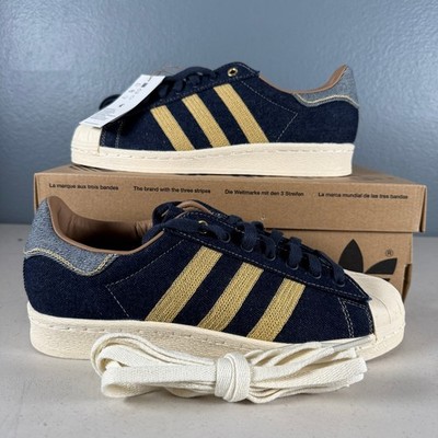 Adidas Superstar Indigo Denim Gold Stripe Shell Toe Sneakers