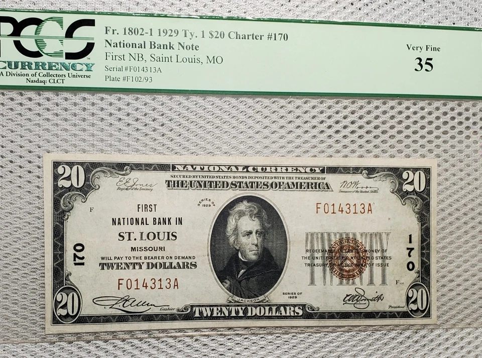 1929 $20 National Currency Brown Seal St Louis, MO PCGS VF 35 Beautiful Note - Image 3 of 4