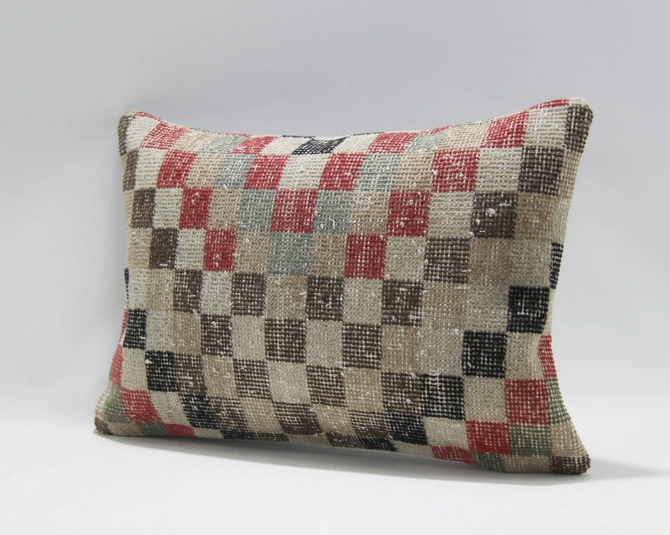 Boho Decor Vintage Turkish Kilim Pillow Cover 16x24 Wool Throw Cushion Case - Image 3 of 4