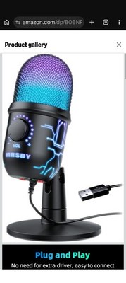 Gaming Microphone, USB Computer Microphone for PC, Mac, PS4/5, Condenser Podc...