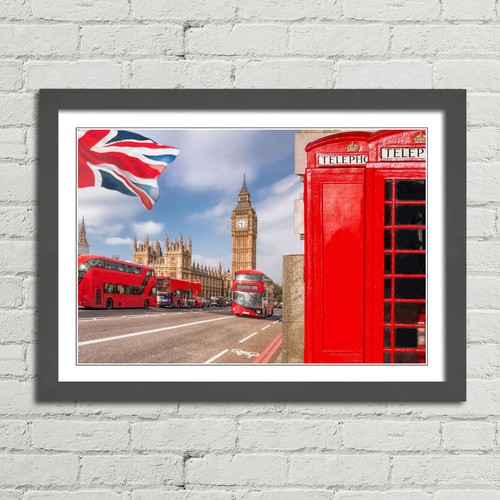 Big Ben and London Telephone Canvas Framed Print Picture Wall Art - Picture 6 of 29
