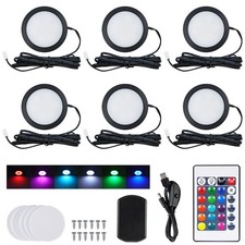 LED Under Cabinet Light Kit RGB Puck Lamp Multi Color Counter Kitchen Display 5V