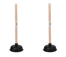 2 PCS Heavy Large 17 Inch Rubber Toilet Plunger With Wood Handle Home Clear New