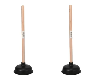 UMBRAND 2 PCS Heavy Large 17 Inch Rubber Toilet Plunger With Wood Handle Home Clear New