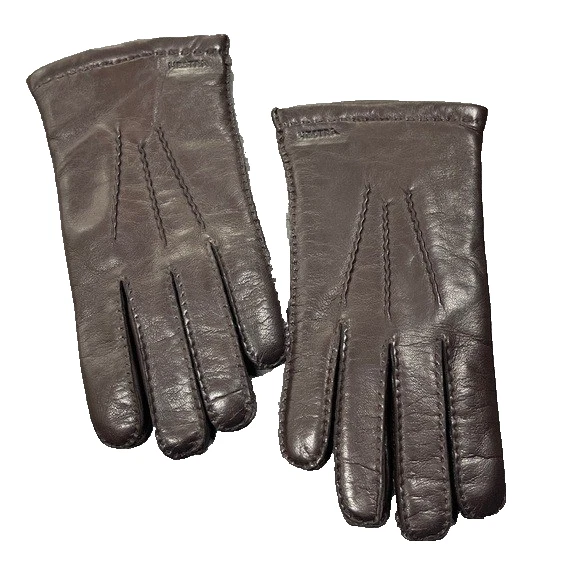 Hestra Dark Brown Leather Gloves Wool Lining Subtle Logo