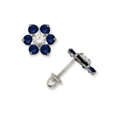 14k White Gold CZ Flower Birthstone Stud Screw Back Earrings