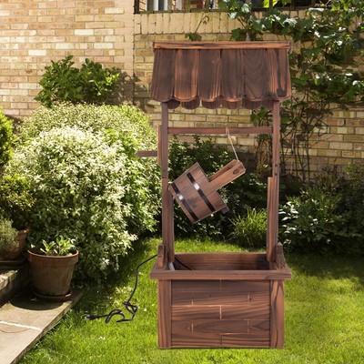 44 Inch Wishing Well Water Fountain Rustic Wooden Outdoor Garden
