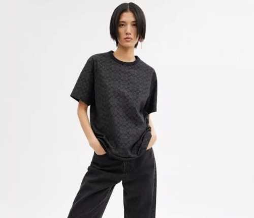 NUEVO CON ETIQUETAS COACH Mujer Hombre Unisex Negro Camiseta Algodón Orgánico - Imagen 6 de 8