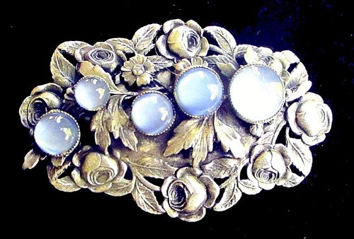 VINTAGE1920'S EDWARDIAN FAUX MOONSTONE ROSES BROOCH - USA - Picture 4 of 4