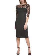 Eliza J Womens Elbow Sleeve Sheath Dr Black 6