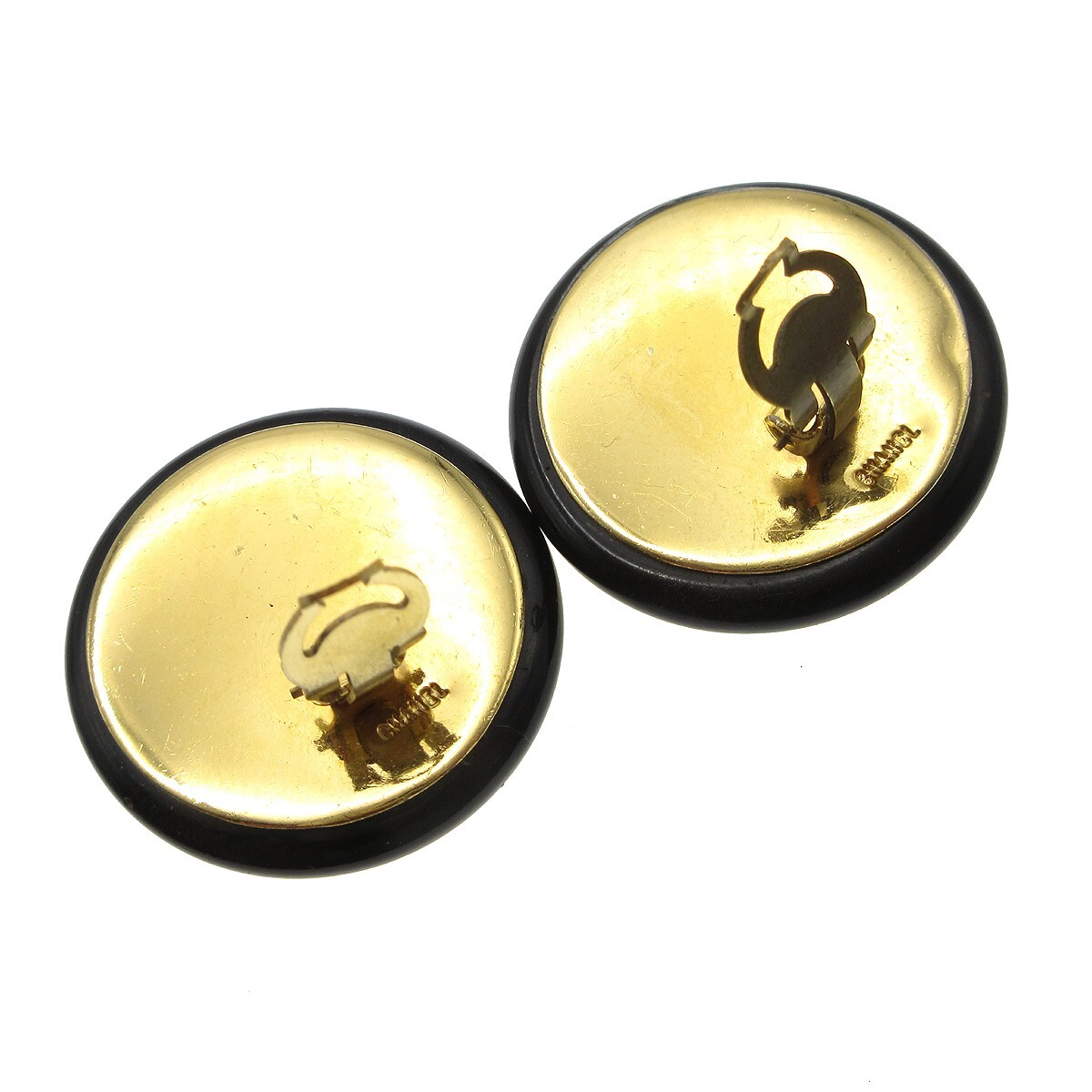 Chanel Quilted Button Earrings Clip-On Gold Black 97339 | eBay