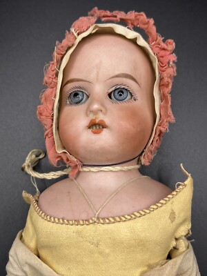 Vtg 1900s Armand Marseille German Ceramic Bisque Doll Leather Jointed Body