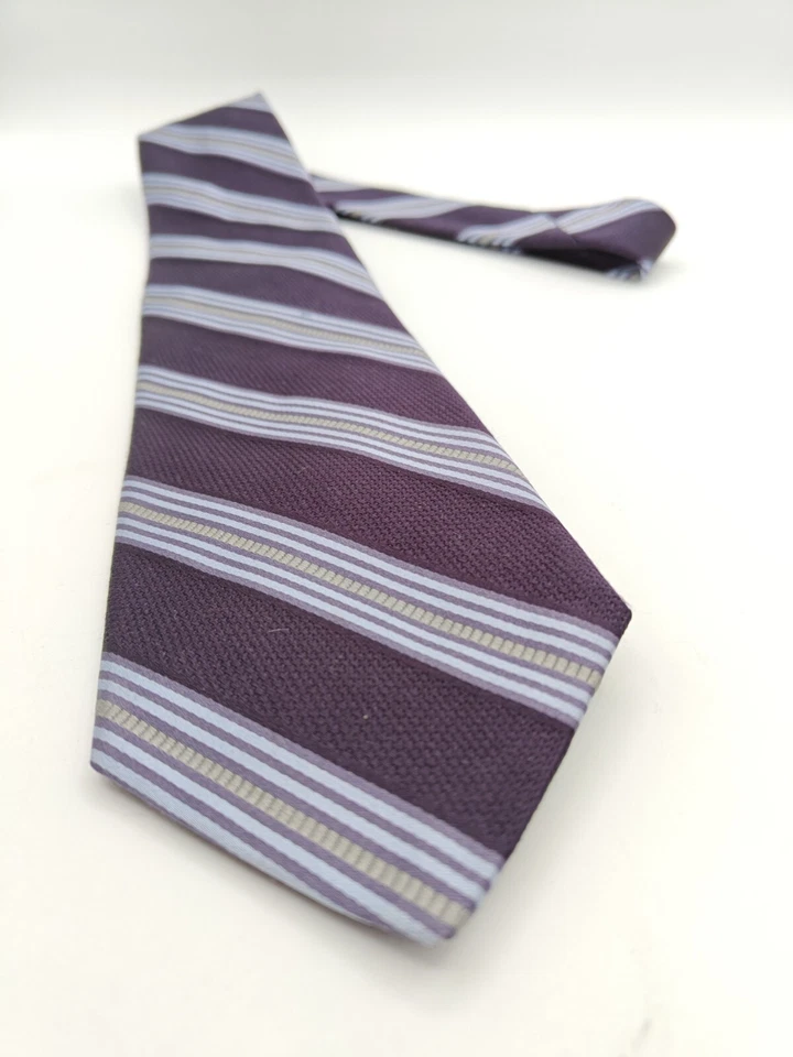 🇺🇲 Corbata de seda a rayas moradas Ike Behar para hombre hecha a mano y EE. UU. 59x3,75 Foto 3 de 4
