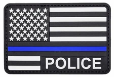 USA Flag Police Thin Blue Line Patch [PVC Rubber- Hook Fastener-PL7]