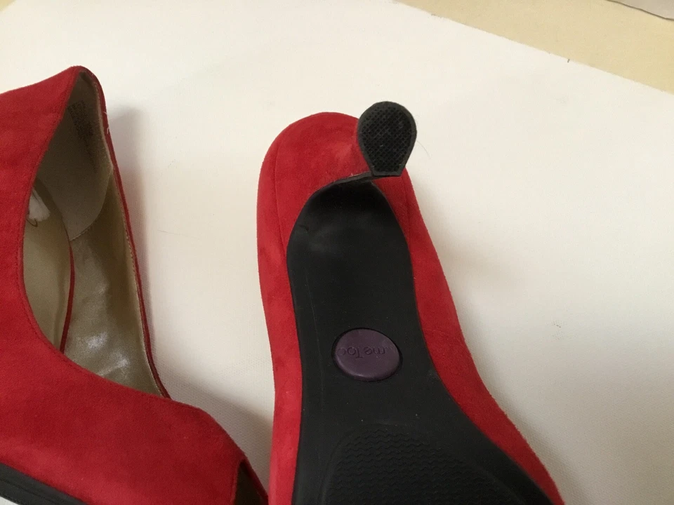 Zapatos de tacón alto ME TOO de gamuza con punta abierta para mujer talla rojo EE. UU. NUEVOS SIN CAJA Foto 4 de 4