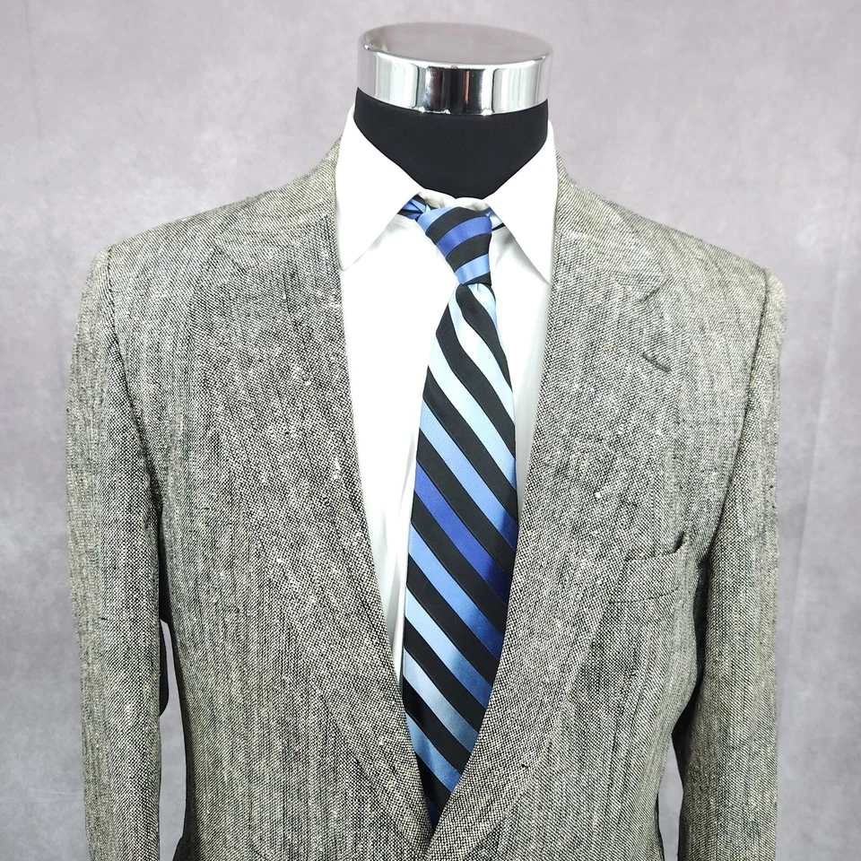 Robert Stock Tweed Blazer Mens 40 L Gray Sports Coat Jacket 2 Buttons Vent - Image 3 of 4