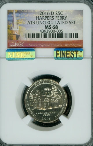 2016 D HARPERS FERRY QUARTER NGC MS68 PQ MAC FINEST GRADE MAC SPOTLESS . 