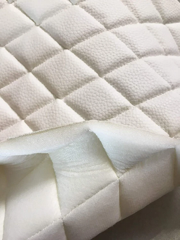 Tapicería Vinilo Blanco 2x3" Diamante Tela Acolchada 3/8" Respaldo de Espuma por Yarda Foto 3 de 4
