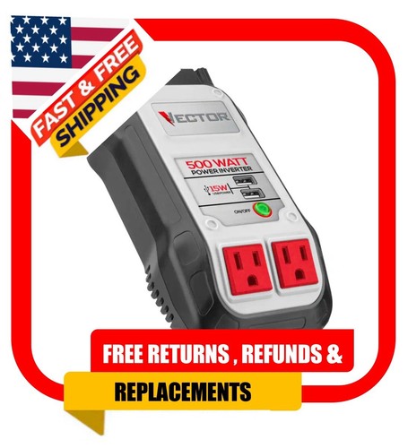 VECTOR 500 Watt Power Inverter, Dual Power Inverter, Two USB Charging Ports