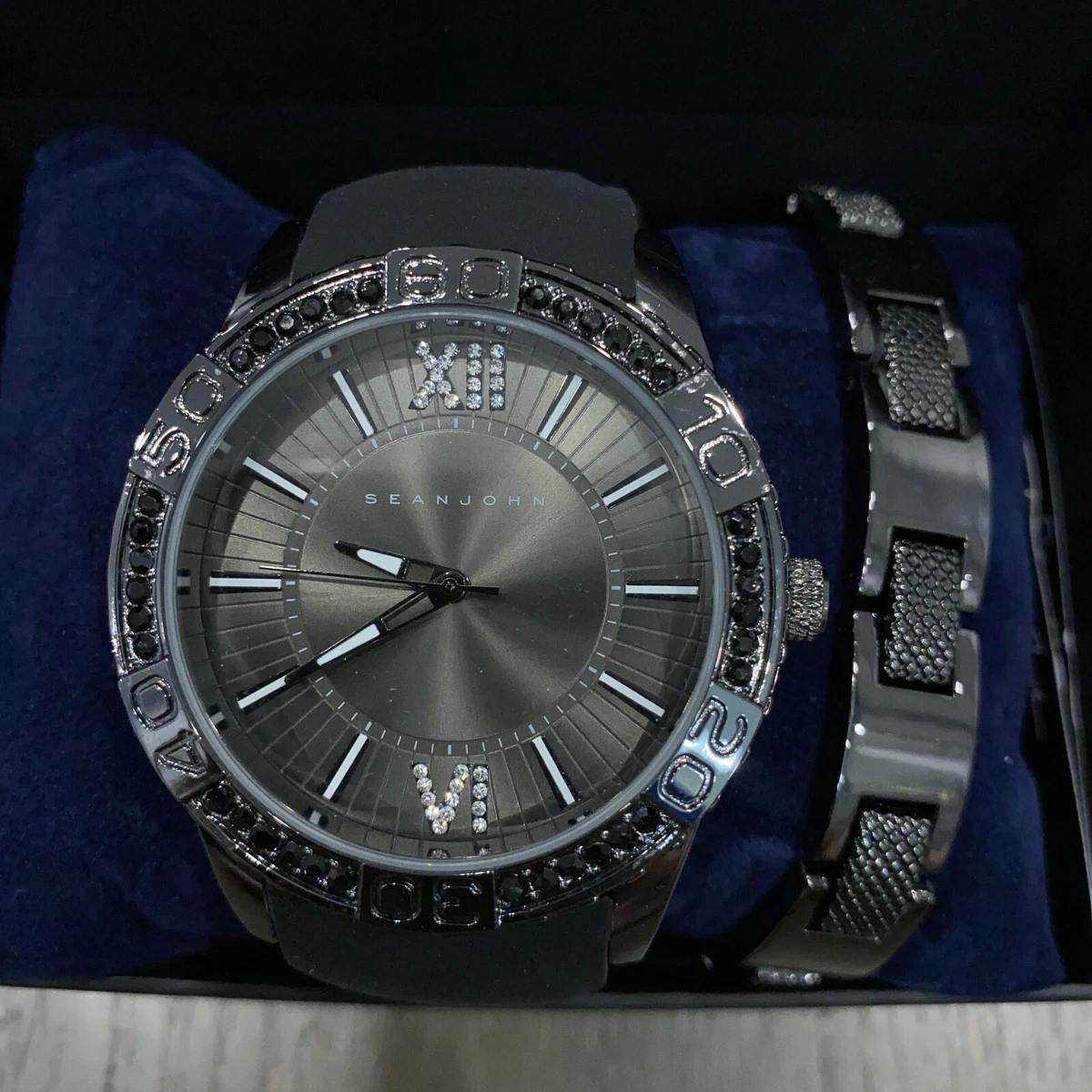 Sean John Men s Black Silicone Analog Watch Chain Bracelet New SJC51030004