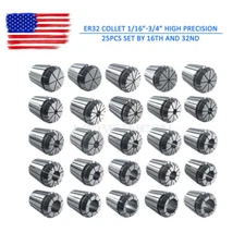 ER32 Collet Set 1/16"-3/4" by 16th and 32nd Industrial Grade Accurate 25Pcs