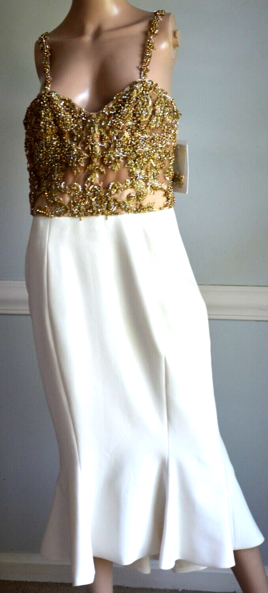 New NWT MARCHESA Couture PF 2017 Runway Embellished Gold White Cocktail  Dress 10 | eBay