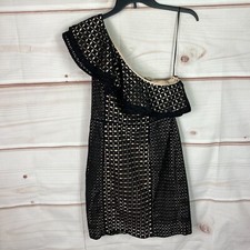 J. Crew Collection Dress Womens 2 Black Eyelet Lace Mini Ruffle One Shoulder