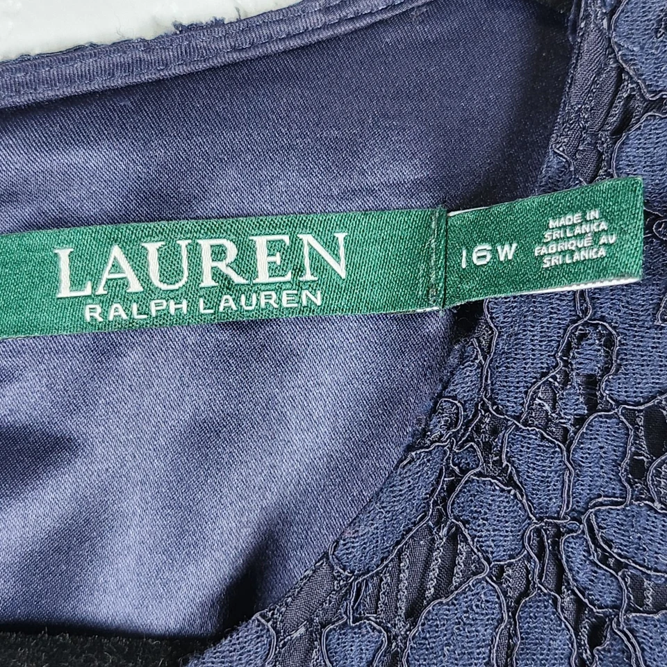 Lauren Ralph Lauren Jumpsuit 16W Blue Floral Lace Stretch Scalloped Feminine - Image 2 of 4