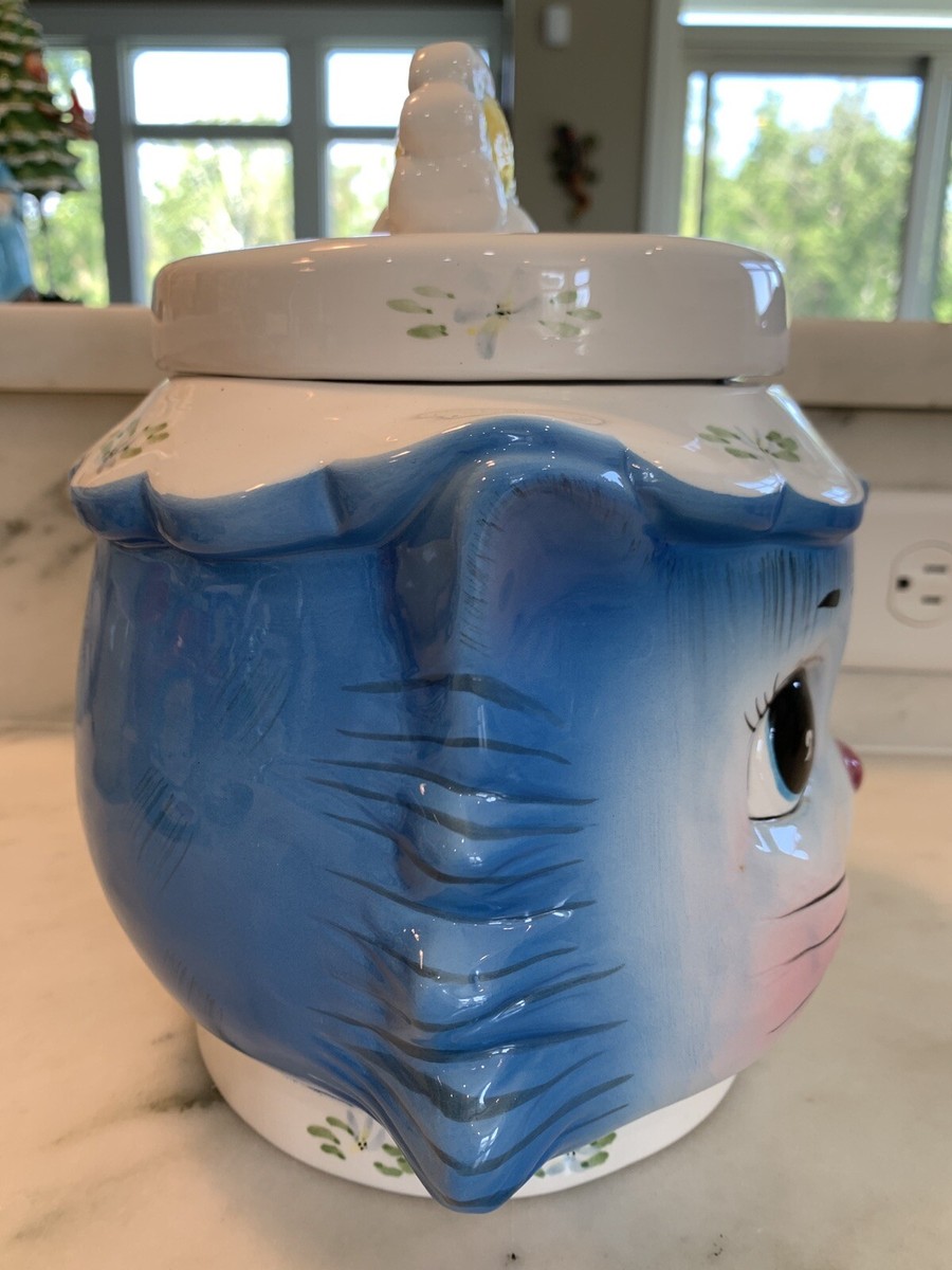 Adorable Lefton Miss Priss Blue Kitty Cat Ceramic Cookie Jar Japan