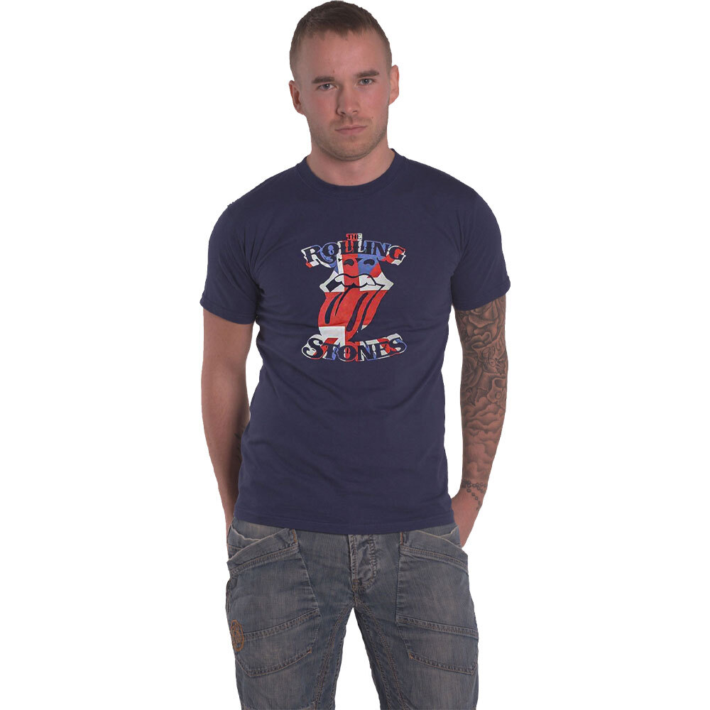 The Rolling Stones British Flag Tongue Logo Men's Navy Blue Official T-Shirt