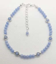 BLUE LACE STRIPED AGATE ANKLE BRACELET ANKLET 9" + EXT 476