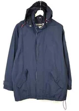 GAASTRA Jacket Men's LARGE Nylon Mid Length Hooded Full Zip Pockets Blue