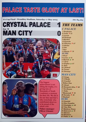 Crystal Palace 1 Man City 0 | 2025 FA Cup Finale | Souvenir Print Poster Geschenk - Bild 2 von 5
