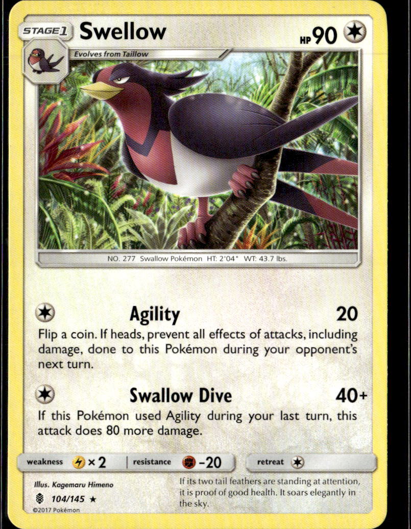 Pokemon Swellow 104/145 Guardians Rising Non Holo Rare 2 Card Lot
