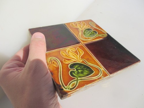 Victorian Ceramic Tile Floral Flowers Old Antique Art Nouveau Vintage - Picture 12 of 21