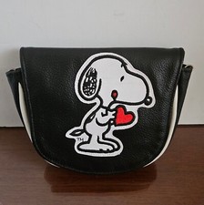 Rare! Snoopy American Toons Usa Lamb Leather Heart Shoulder Crossbody Bag-veuc!