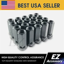 32 Open End Lug Nuts Bulge Acorn 9/16" Ford Dodge Black 1.9" For Extended Studs