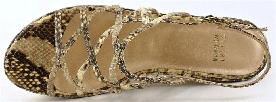 $325 STUART WEITZMAN CAGE Snake Leather Designer Strappy Platform Wedges 9 - Image 4 of 4