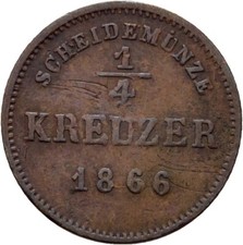 Schwarzburg Rudolstadt Cu 1/4 Kreuzer 1866 Copper 1.2g Original Coin #ABY233