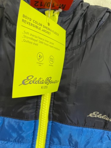 Eddie Bauer Kids Jacket Reversible Hooded Sherpa Fleece Water-Resistant Boys Top - Picture 4 of 10
